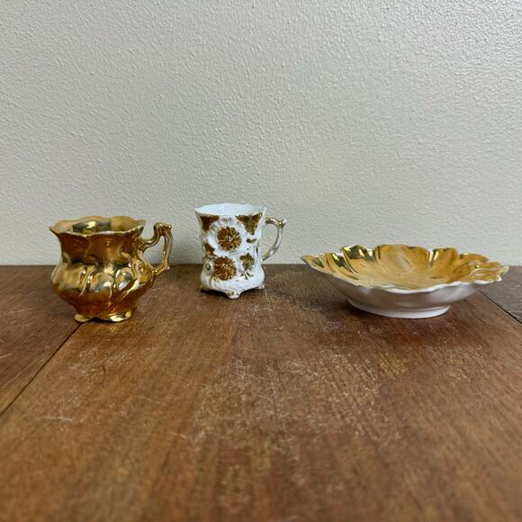 Vintage Porcelain‎ Gold 2 Tea cup & saucer Set MINI Children's or demitasse - Picture 2 of 14